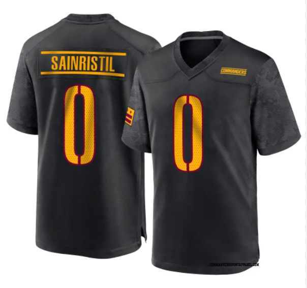 Men Washington Commanders 0 Mike Sainristil Black jersey